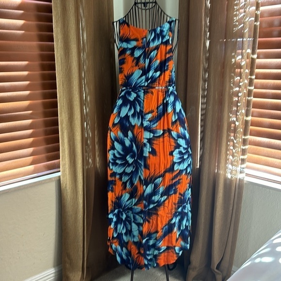Anthropologie  Orange and blue Maeve Floral high-low Dress - Picture 3 of 7